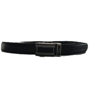 Vtg Men's Black Leather Belt GOLDLION w/ Chrome Rect Lock Buckle Office Career